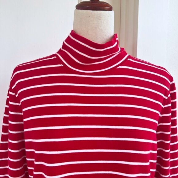 LANDS END Striped Red White Knit Turtleneck Size L - Picture 3 of 15